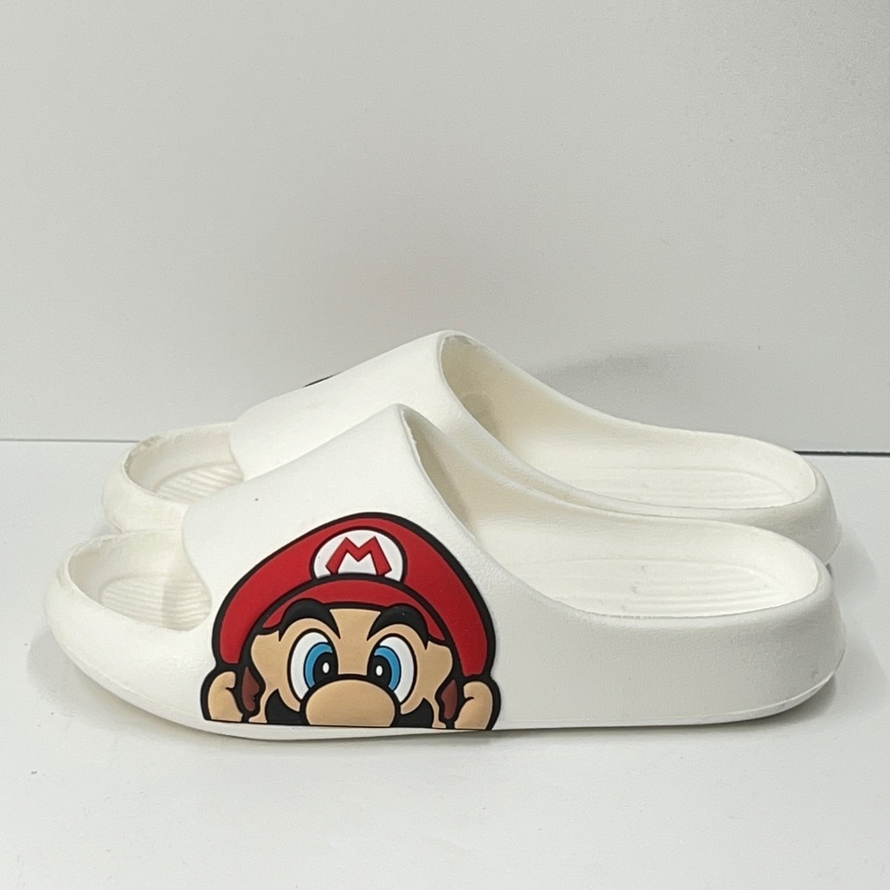 Kids Super Mario Bros White Graphic Slide Sandals Summer Shoes Size 32-33 - Picture 3 of 11
